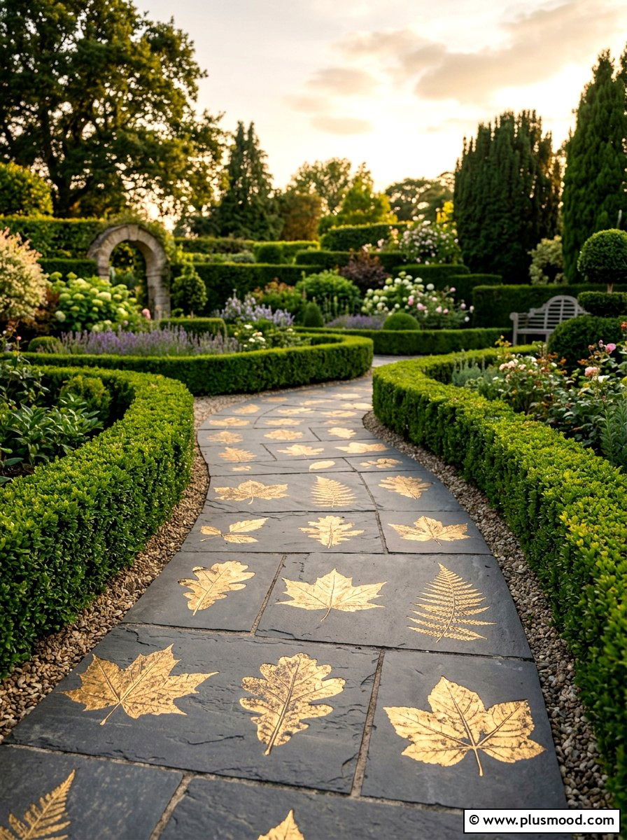 Leaf Impression Stones - 25 painted rock ideas for pathway art