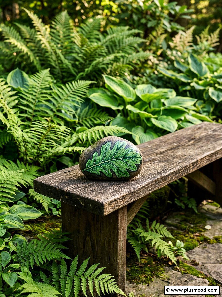 Leaf Pattern Painted Rock - 25 painted rock ideas with nature prints