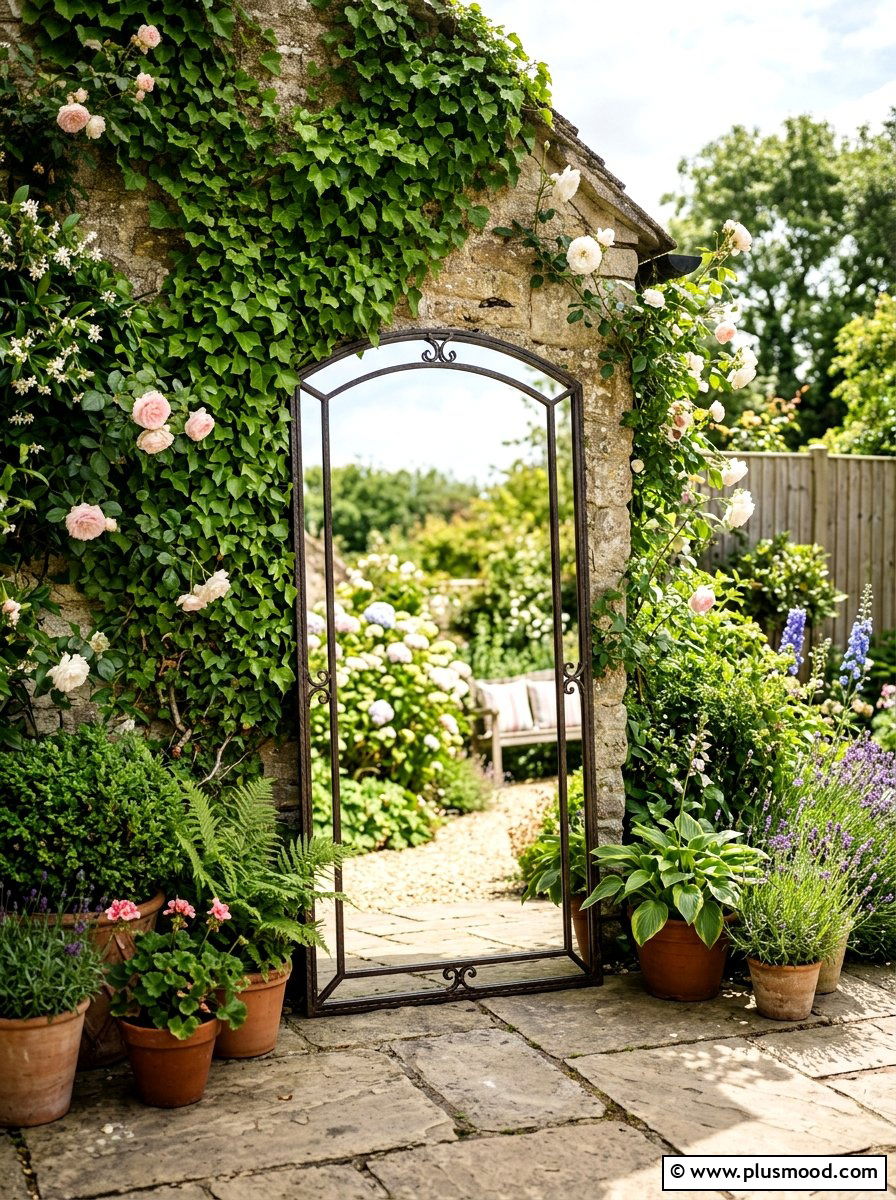 Leaner Mirror Against Garden Wall - 25 small backyard ideas with mirror