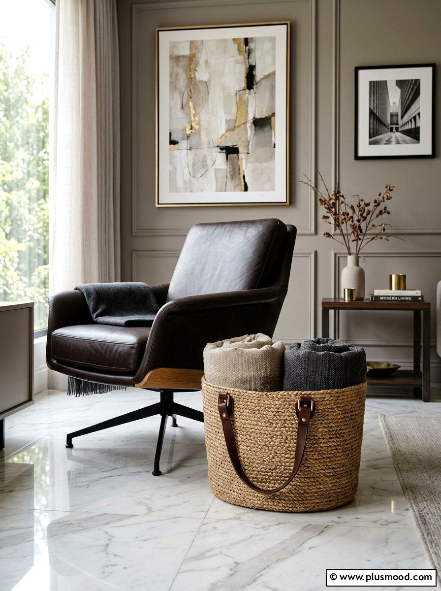 Leather Handle Basket Modern Decor - 25 summer blanket basket ideas for living room