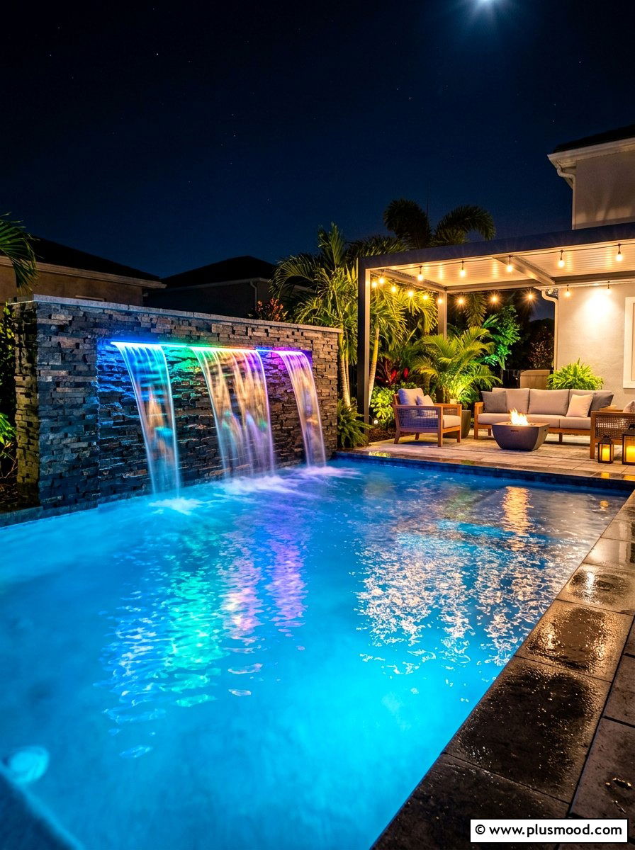 Led Lighted Pool Waterfall - 25 pool landscaping ideas with waterfalls