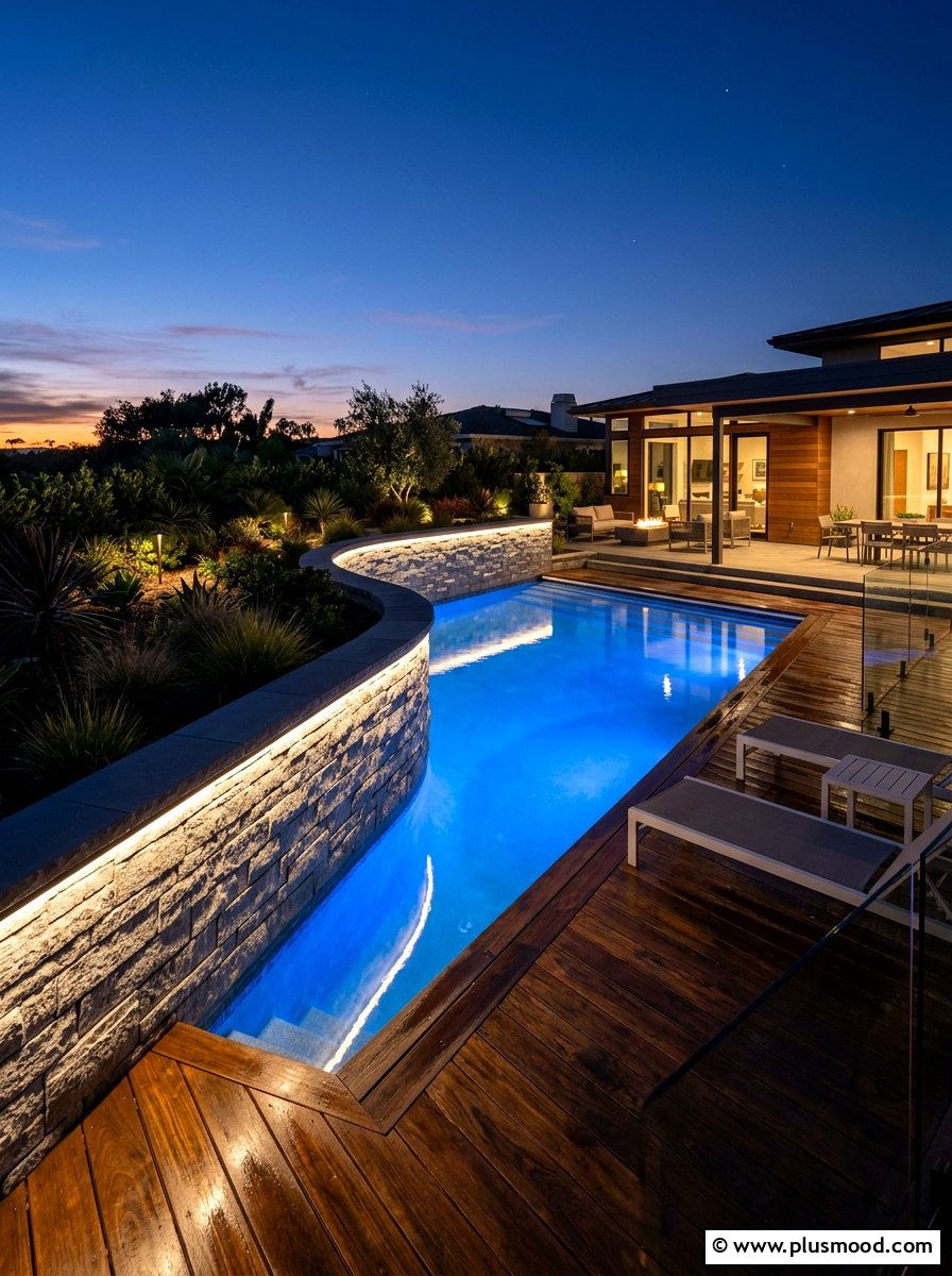 Led Lighting Pool Wall - 25 pool landscaping ideas with retaining wall