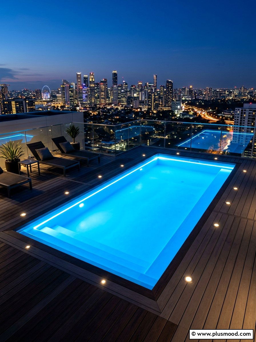 Led pool lighting - 25 pool landscaping ideas for rooftop pools