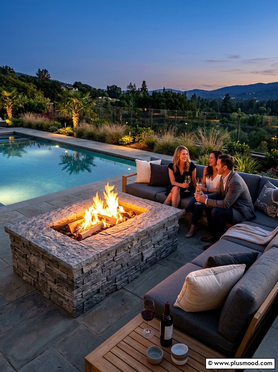 Ledgestone fire feature - 25 pool landscaping ideas with natural stone