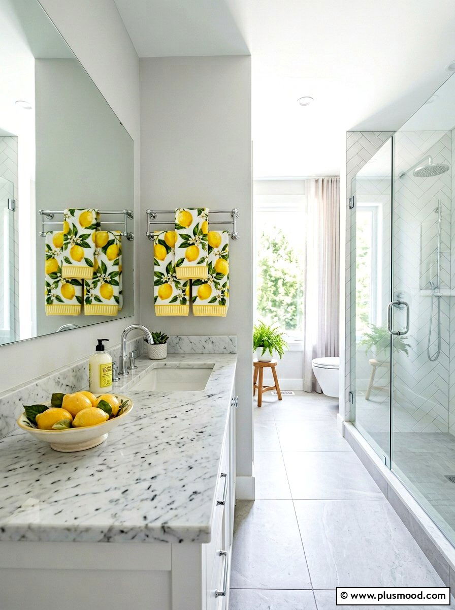Lemon Bathroom Hand Towels - 25 summer lemon theme decor ideas
