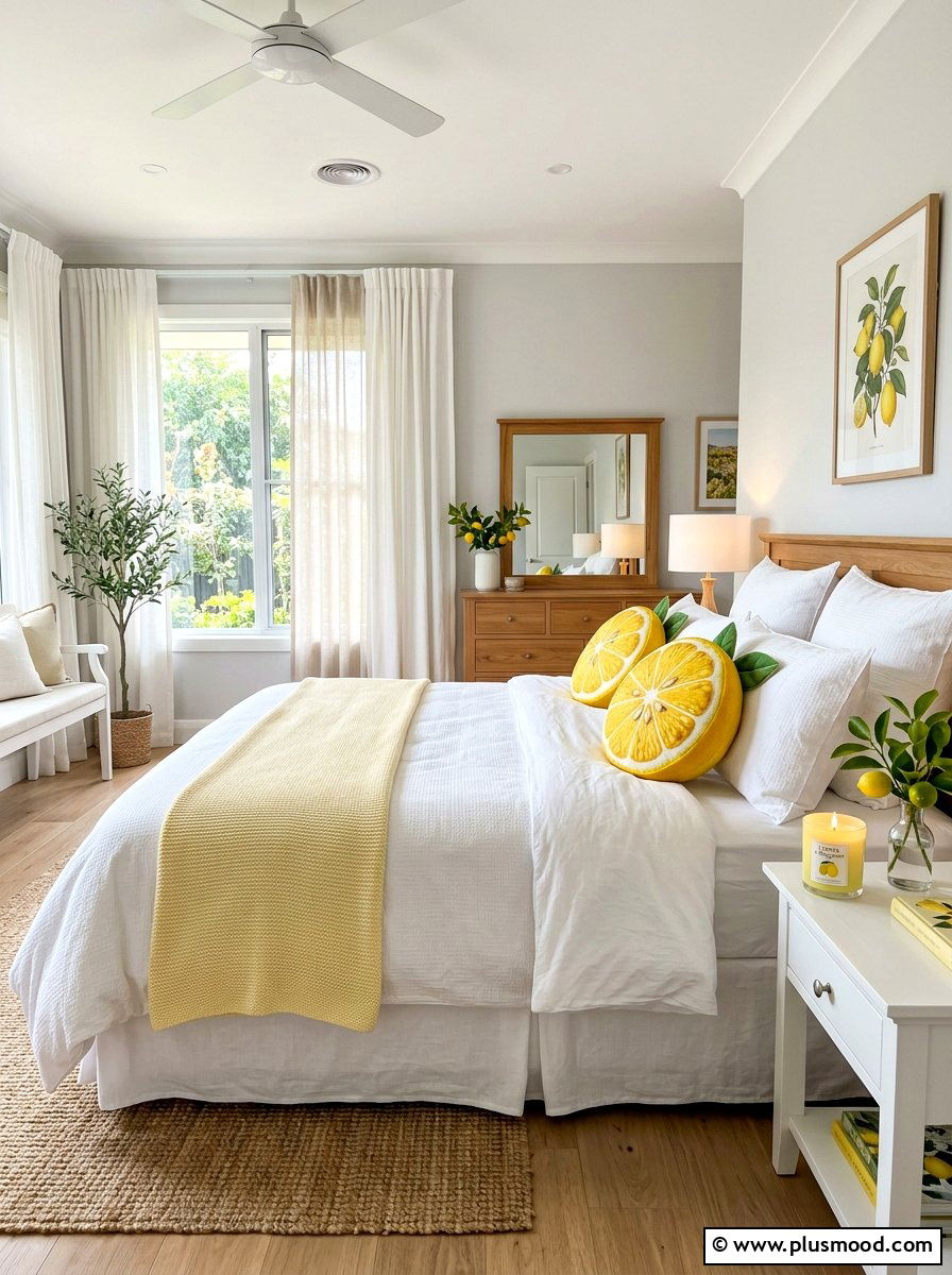 Lemon Bedroom Throw Pillows - 25 summer lemon theme decor ideas