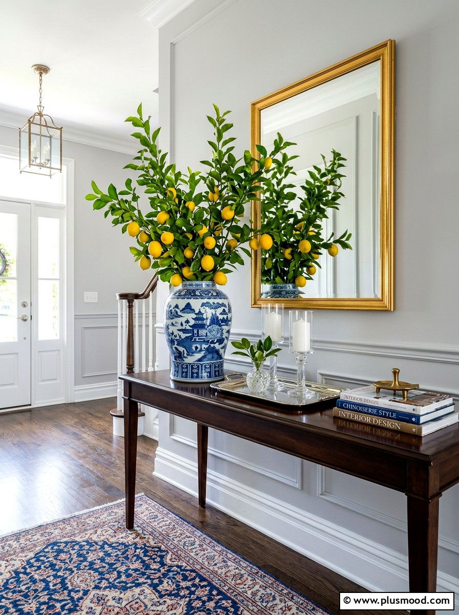 Lemon Blue And White Ginger Jar - 25 summer lemon theme decor ideas