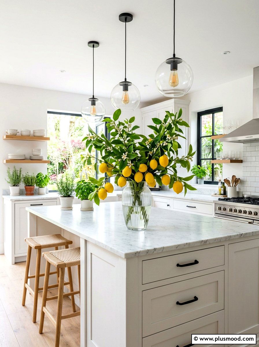 Lemon Branch Floral Arrangement - 25 summer lemon kitchen decor ideas