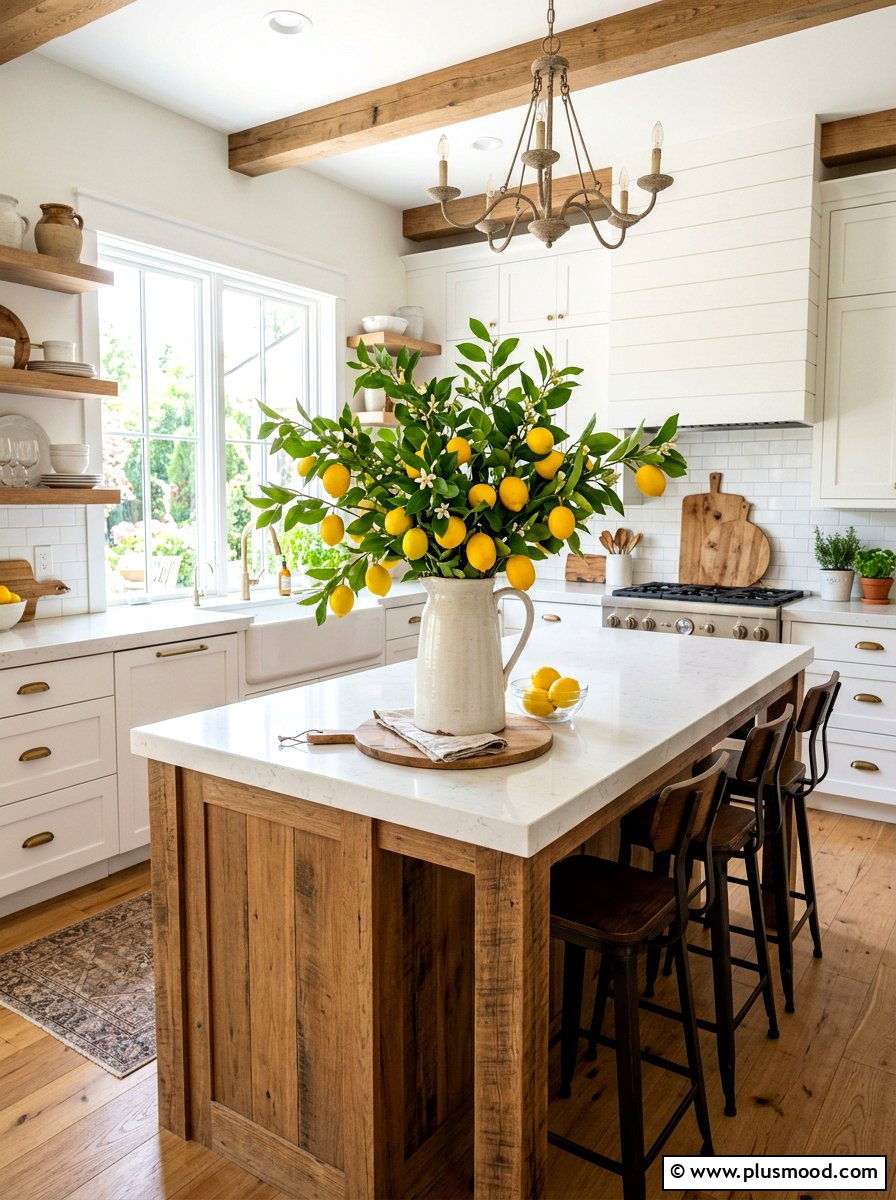 Lemon Branch Pitcher Arrangement - 25 summer kitchen decor ideas with lemons