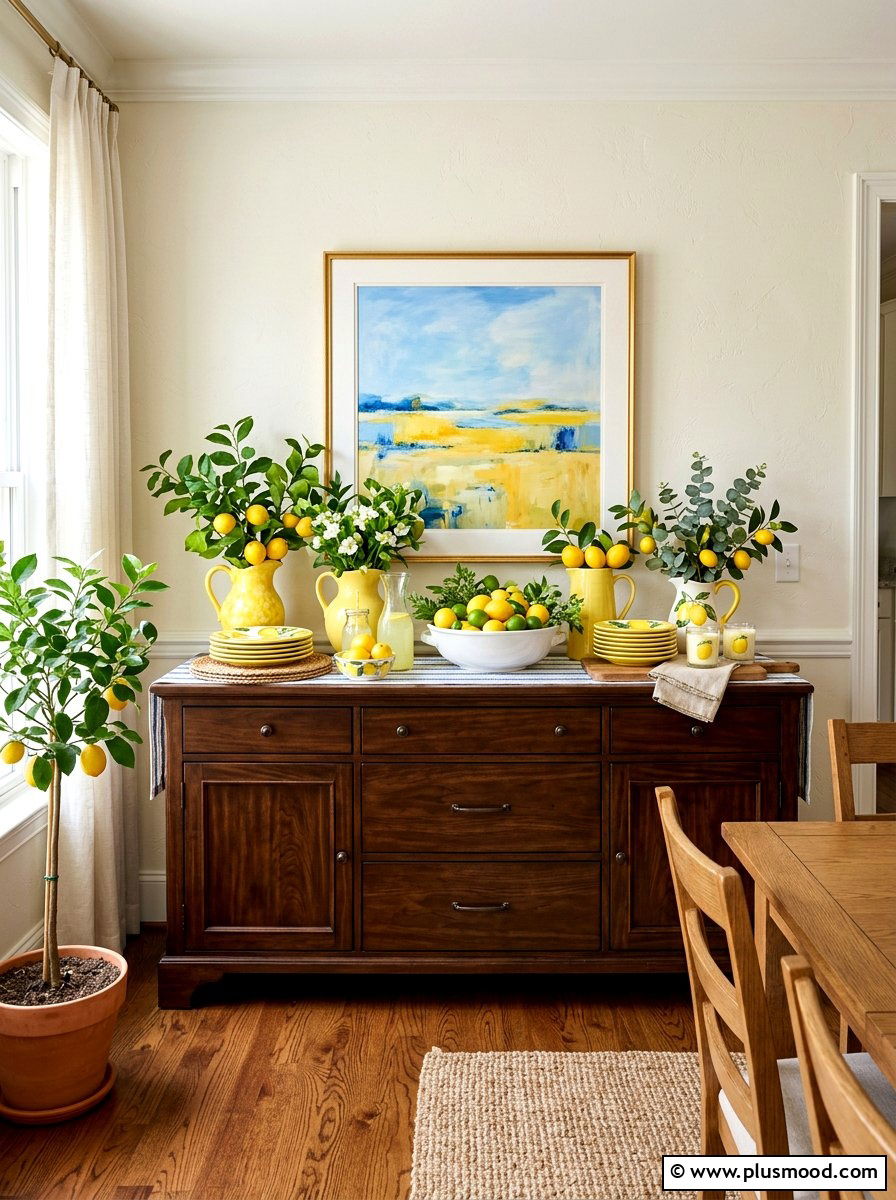 Lemon Buffet Sideboard Display - 25 summer decor ideas with lemons