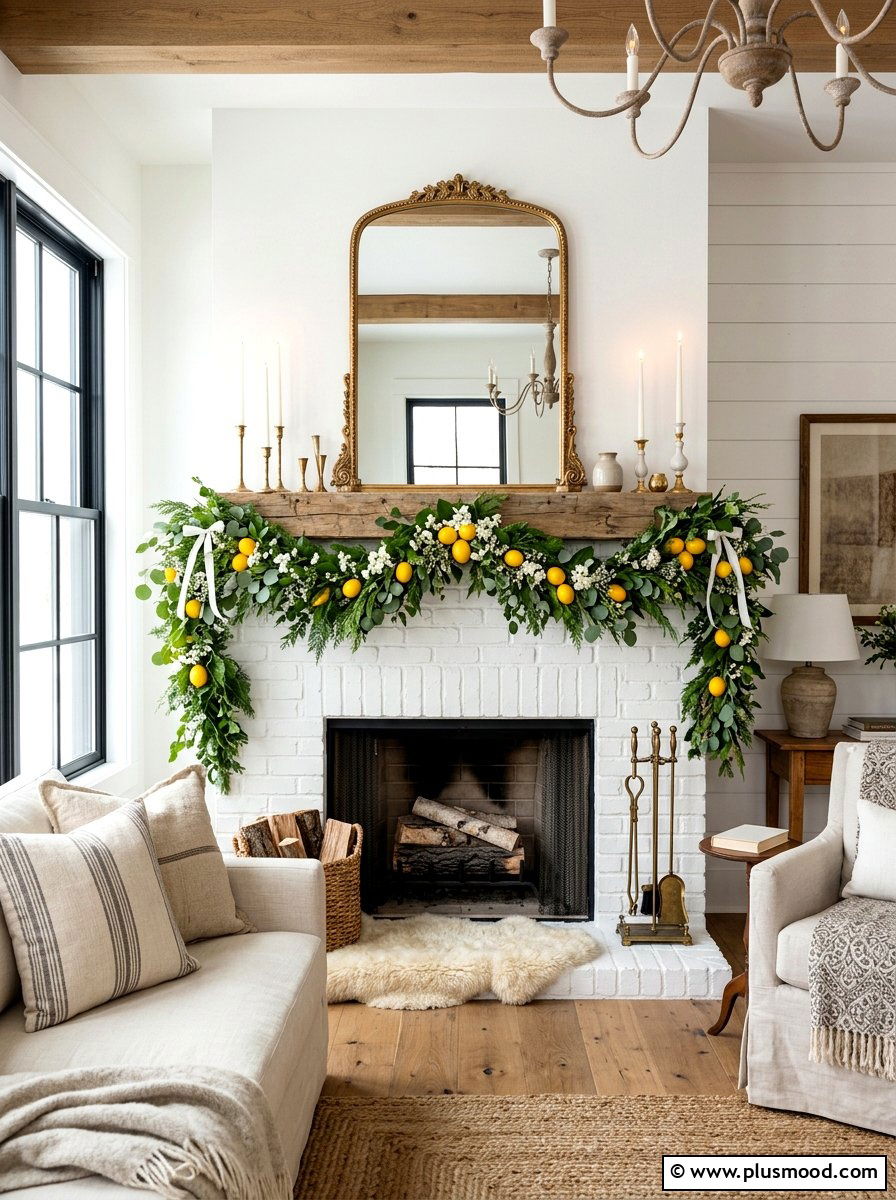 Lemon Fireplace Mantle Garland - 25 summer lemon theme decor ideas