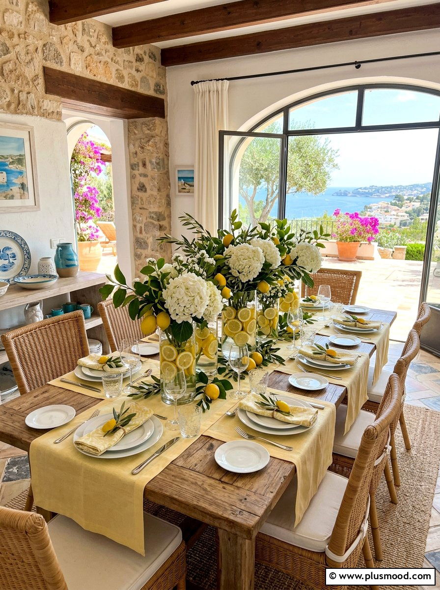 Lemon Floral Centerpiece - 25 summer floral table decor ideas