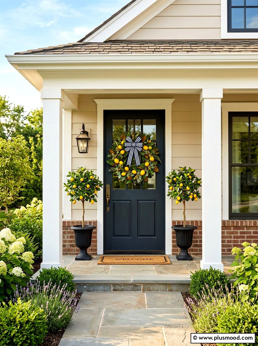 Lemon Front Door Wreath - 25 summer lemon theme decor ideas