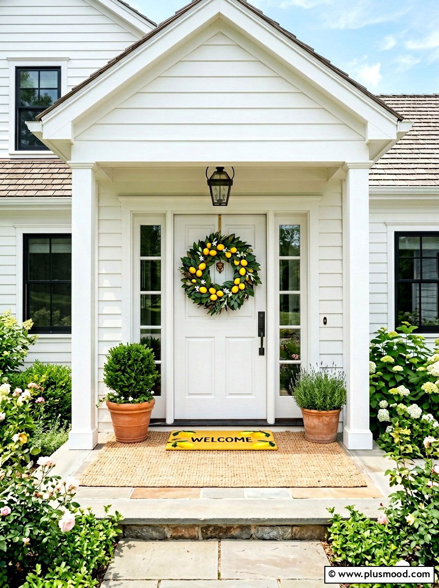 Lemon Front Door Wreath - 25 summer front porch decor ideas for white house