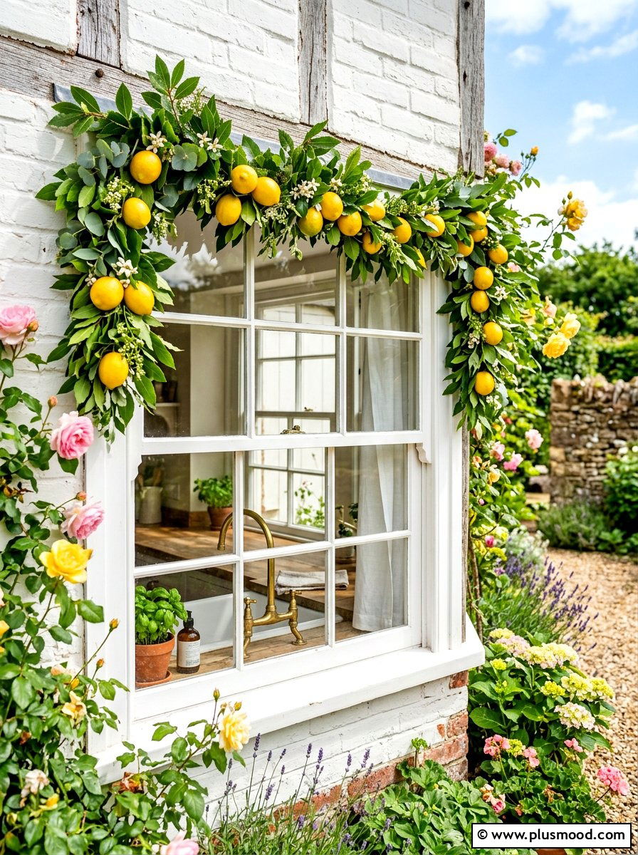 Lemon Garland Kitchen Window - 25 summer kitchen decor ideas with lemons