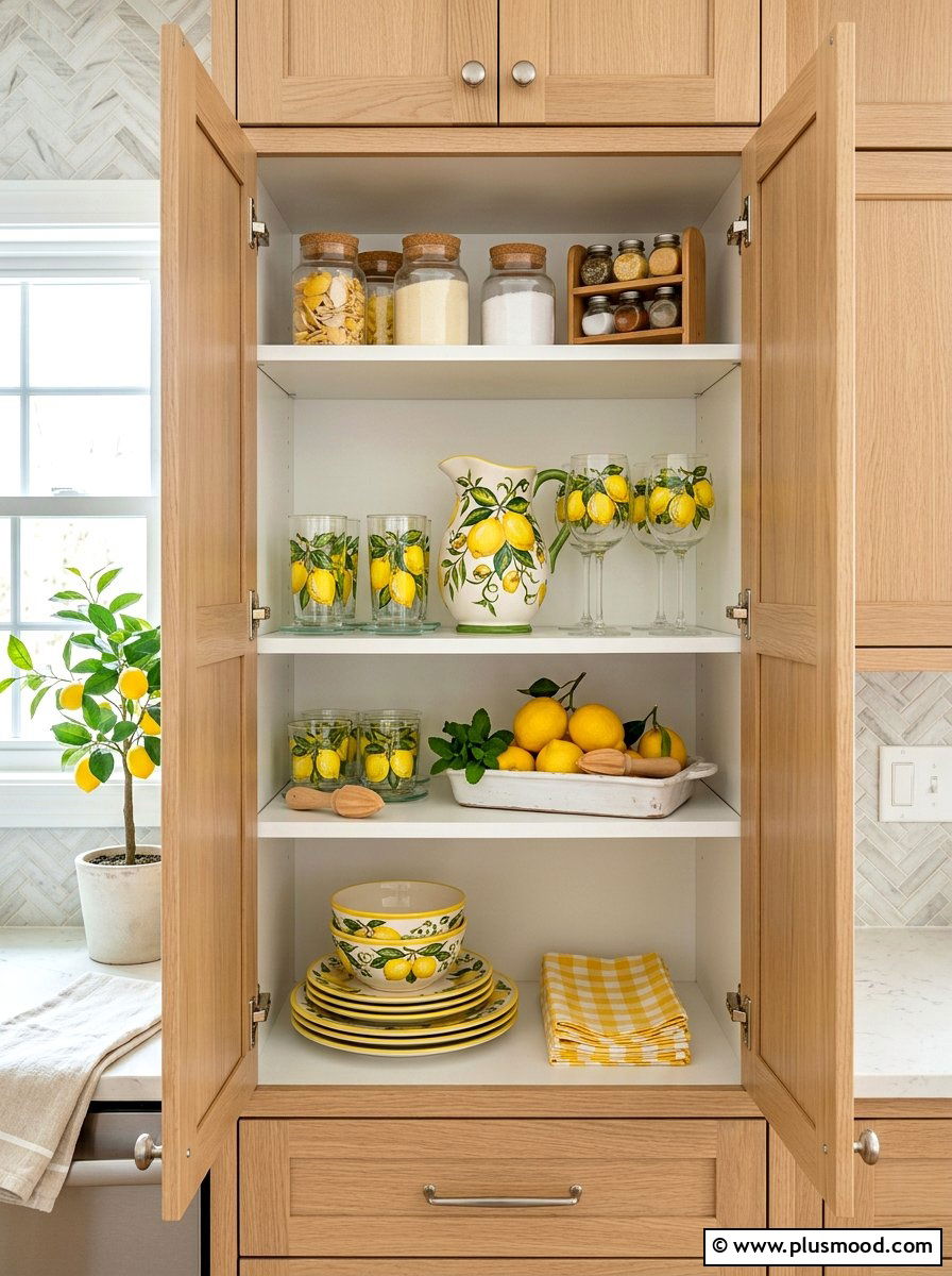 Lemon Glassware Set Display - 25 summer lemon theme decor ideas