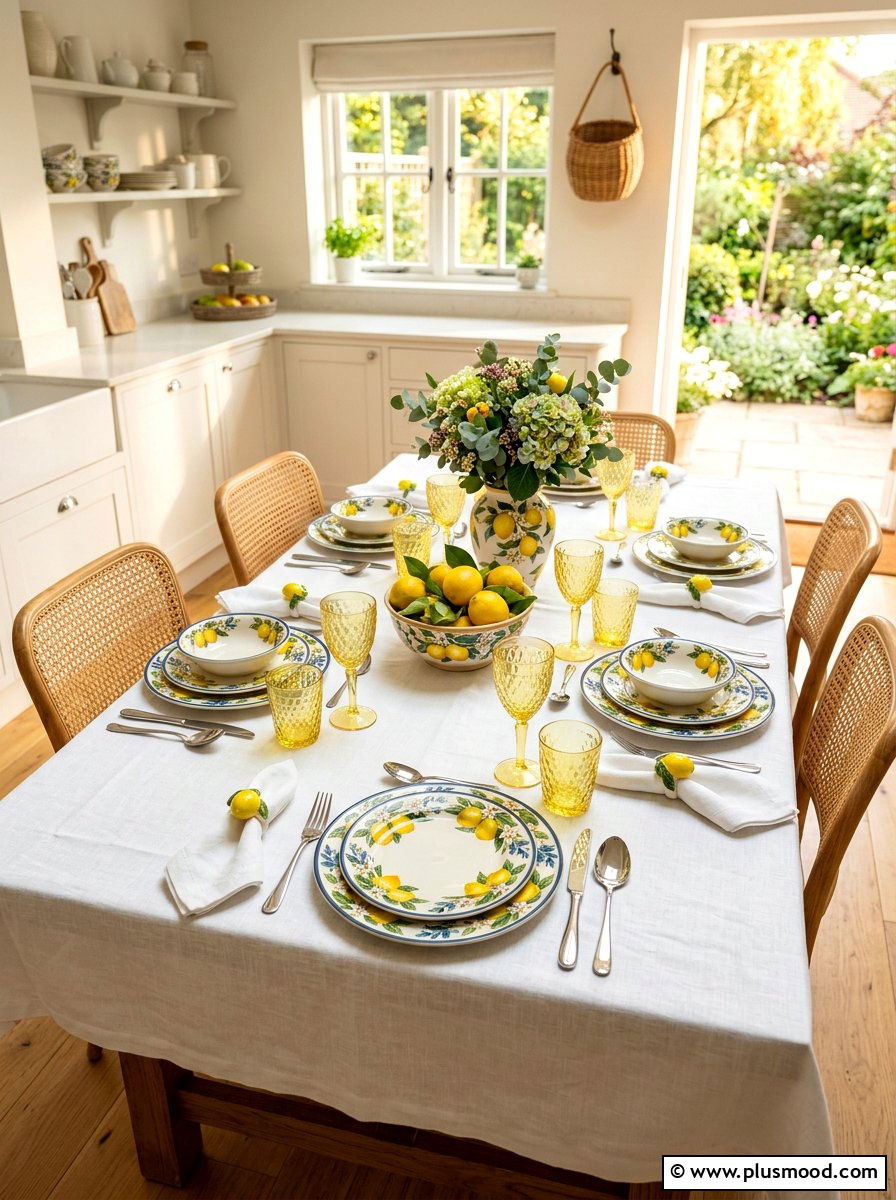 Lemon Motif Dinnerware Set - 25 summer lemon kitchen decor ideas
