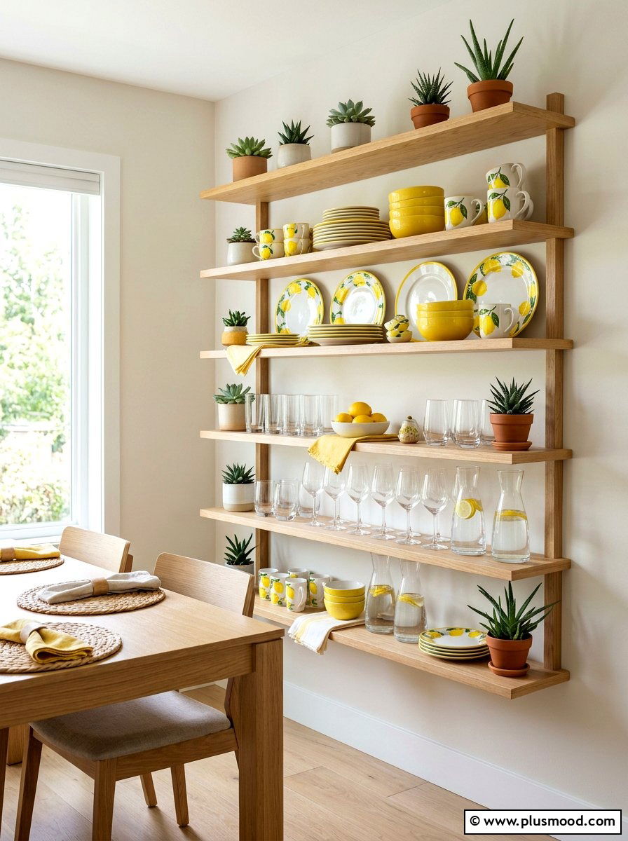 Lemon Open Shelving - 25 late summer lemon decor ideas