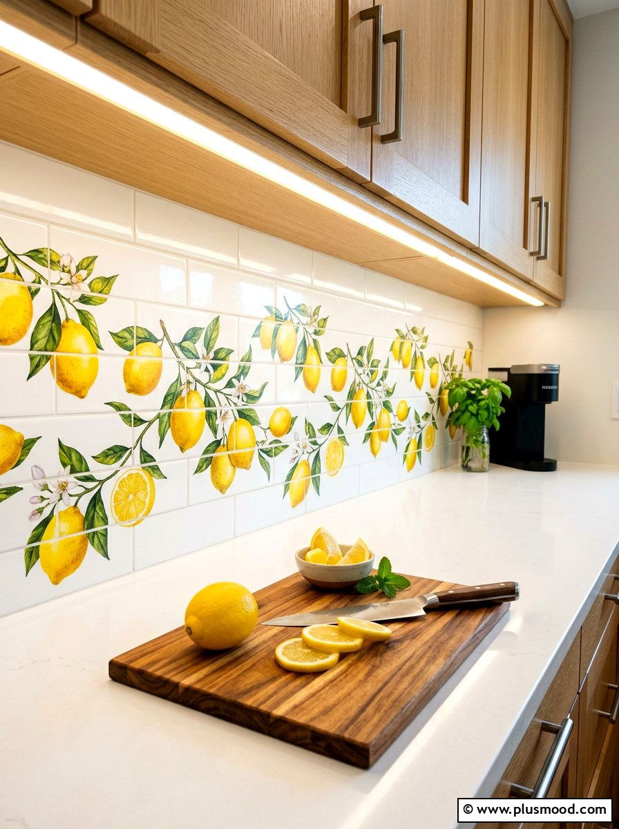Lemon Pattern Backsplash Decal - 25 summer lemon kitchen decor ideas