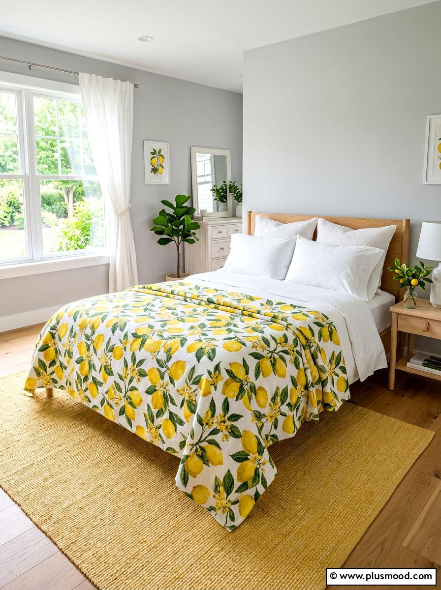 Lemon Pattern Blanket - 25 summer lemon bedroom decor ideas