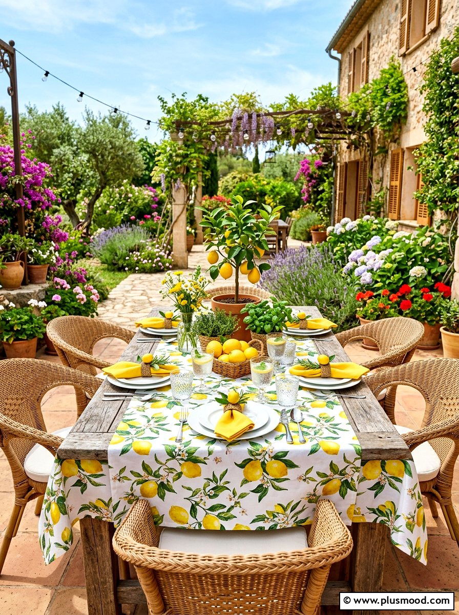 Lemon Pattern Tablecloth - 25 warm weather transition decor ideas