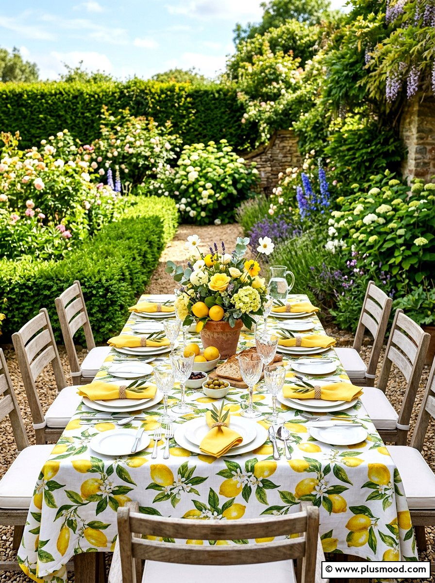 Lemon Pattern Tablecloth - 25 easy summer home decor ideas