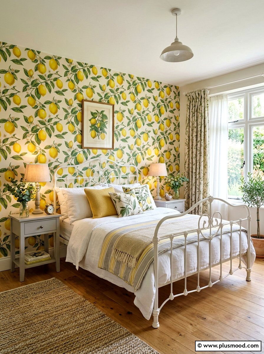 Lemon Pattern Wallpaper - 25 summer lemon bedroom decor ideas