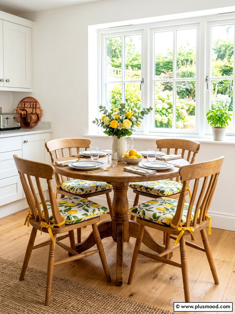 Lemon Patterned Seat Cushions - 25 summer lemon kitchen decor ideas