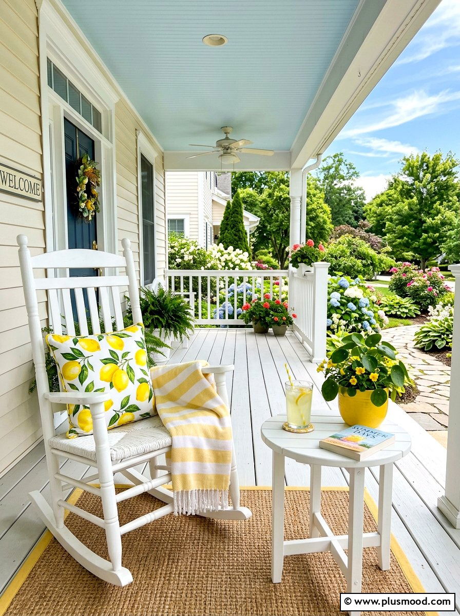 Lemon Porch Rocking Chair - 25 summer lemon theme decor ideas