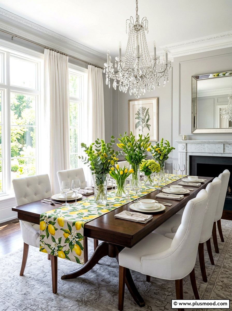 Lemon Print Table Runner - 25 summer lemon theme decor ideas