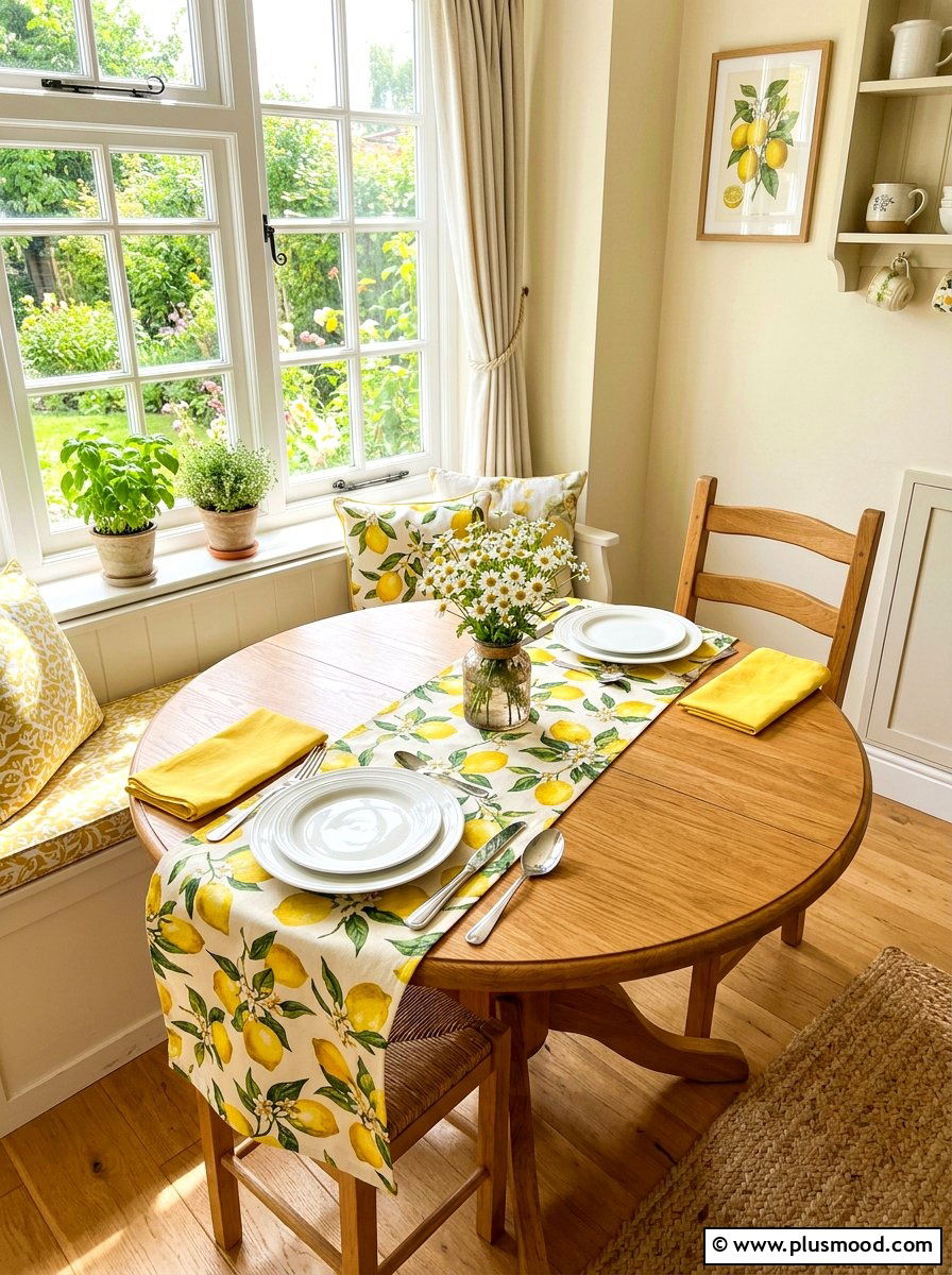 Lemon Print Table Runner - 25 summer decor ideas with lemons