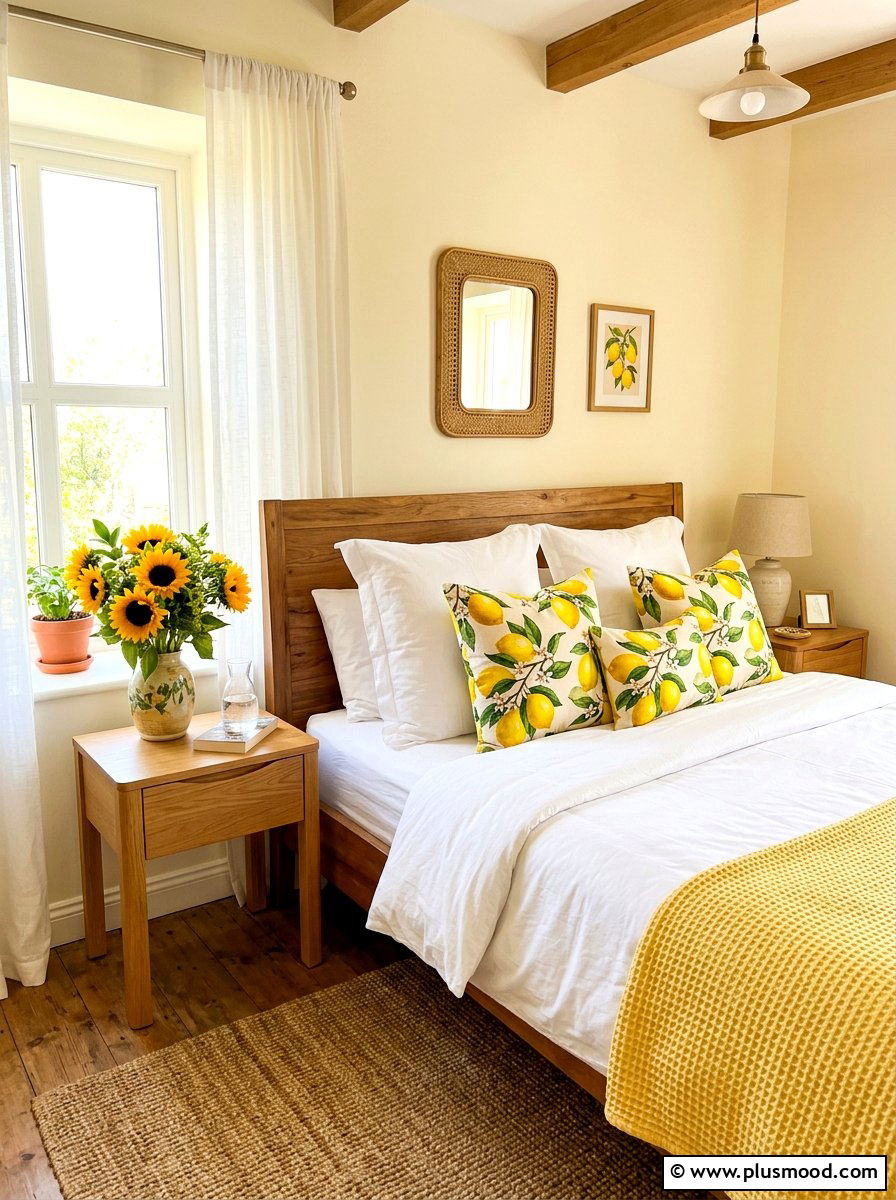 Lemon Print Throw Pillows - 25 summer room refresh ideas for bedroom
