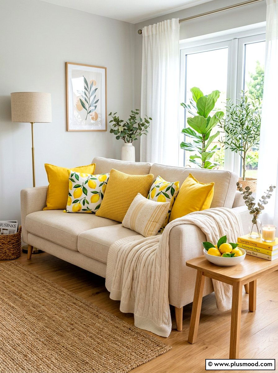 Lemon Sofa Styling - 25 late summer lemon decor ideas