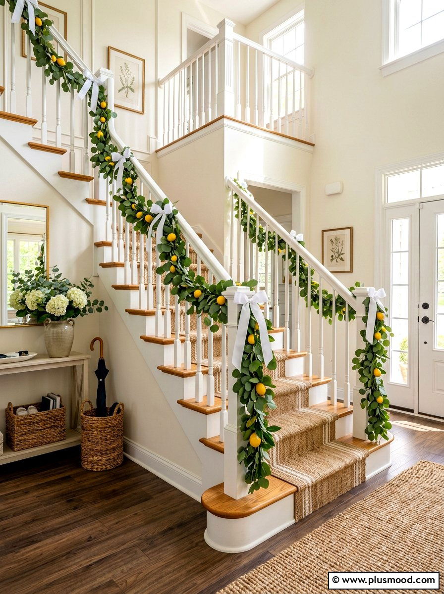Lemon Staircase Railing Greenery - 25 summer lemon theme decor ideas