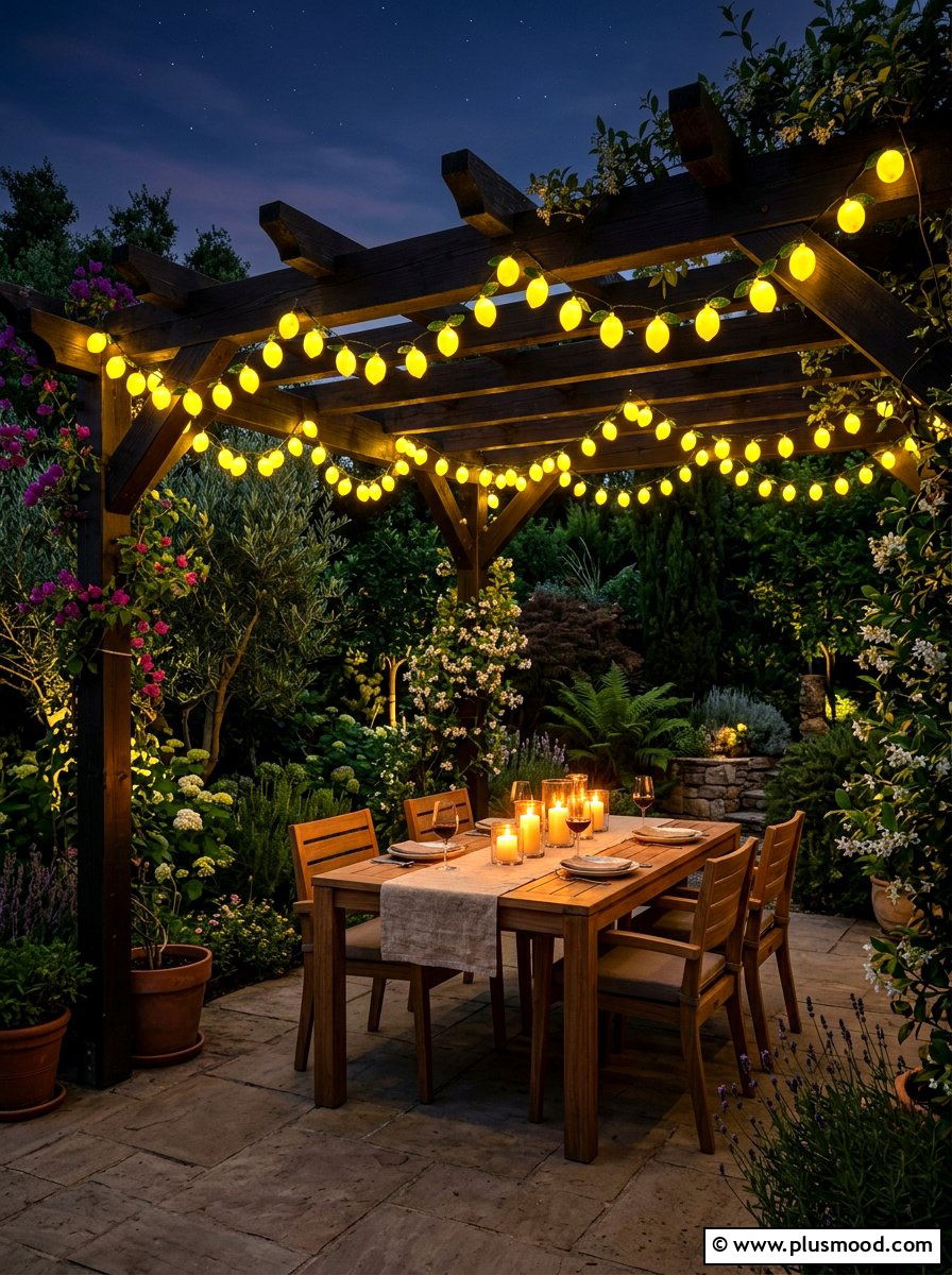 Lemon String Lights Patio - 25 summer decor ideas with lemons