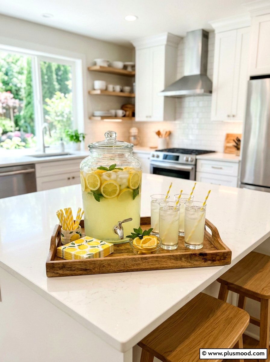 Lemon Summer Drink Station - 25 summer lemon theme decor ideas