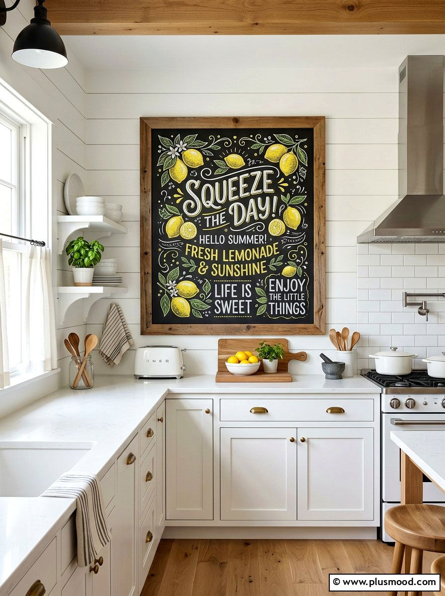 Lemon Theme Chalkboard Art - 25 summer kitchen decor ideas with lemons