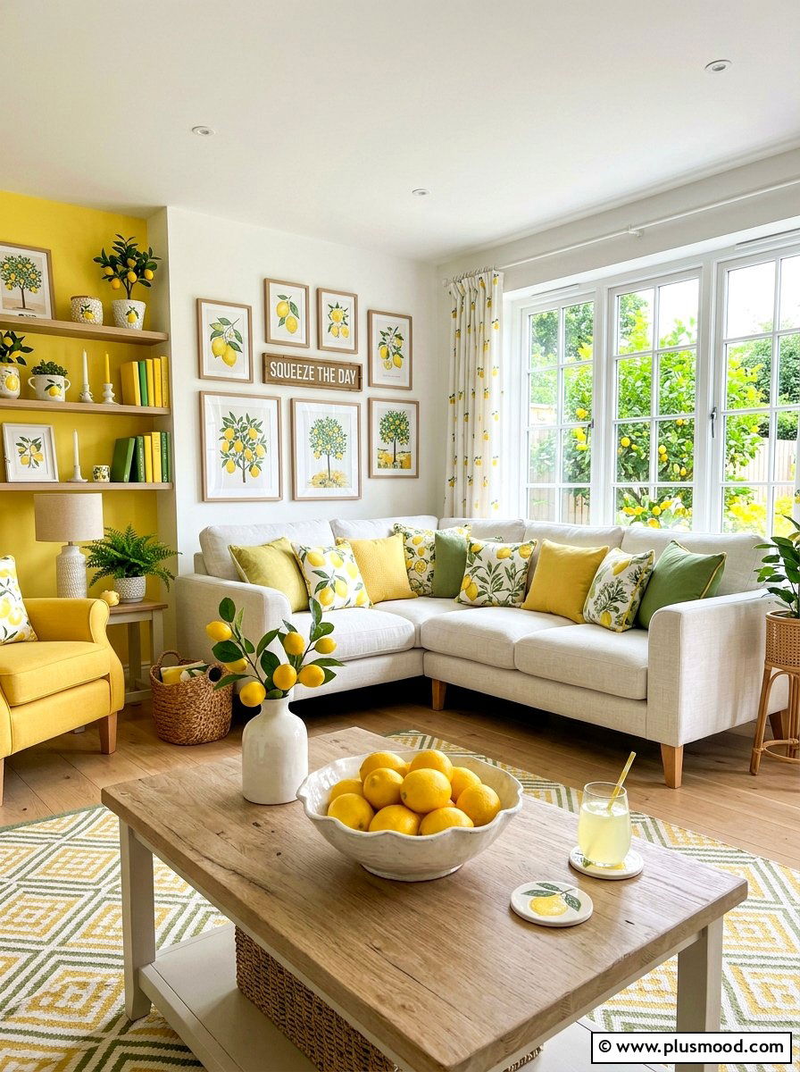 Lemon Theme Decor - 25 summer shelf styling ideas for living room