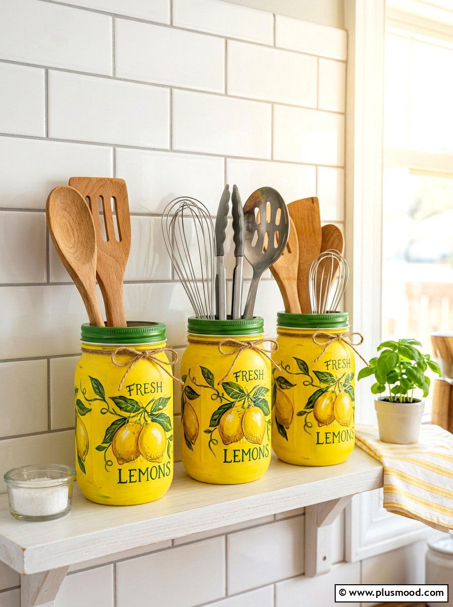 Lemon Theme Mason Jars - 25 summer lemon kitchen decor ideas