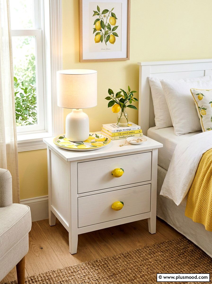 Lemon Theme Nightstand - 25 summer lemon bedroom decor ideas