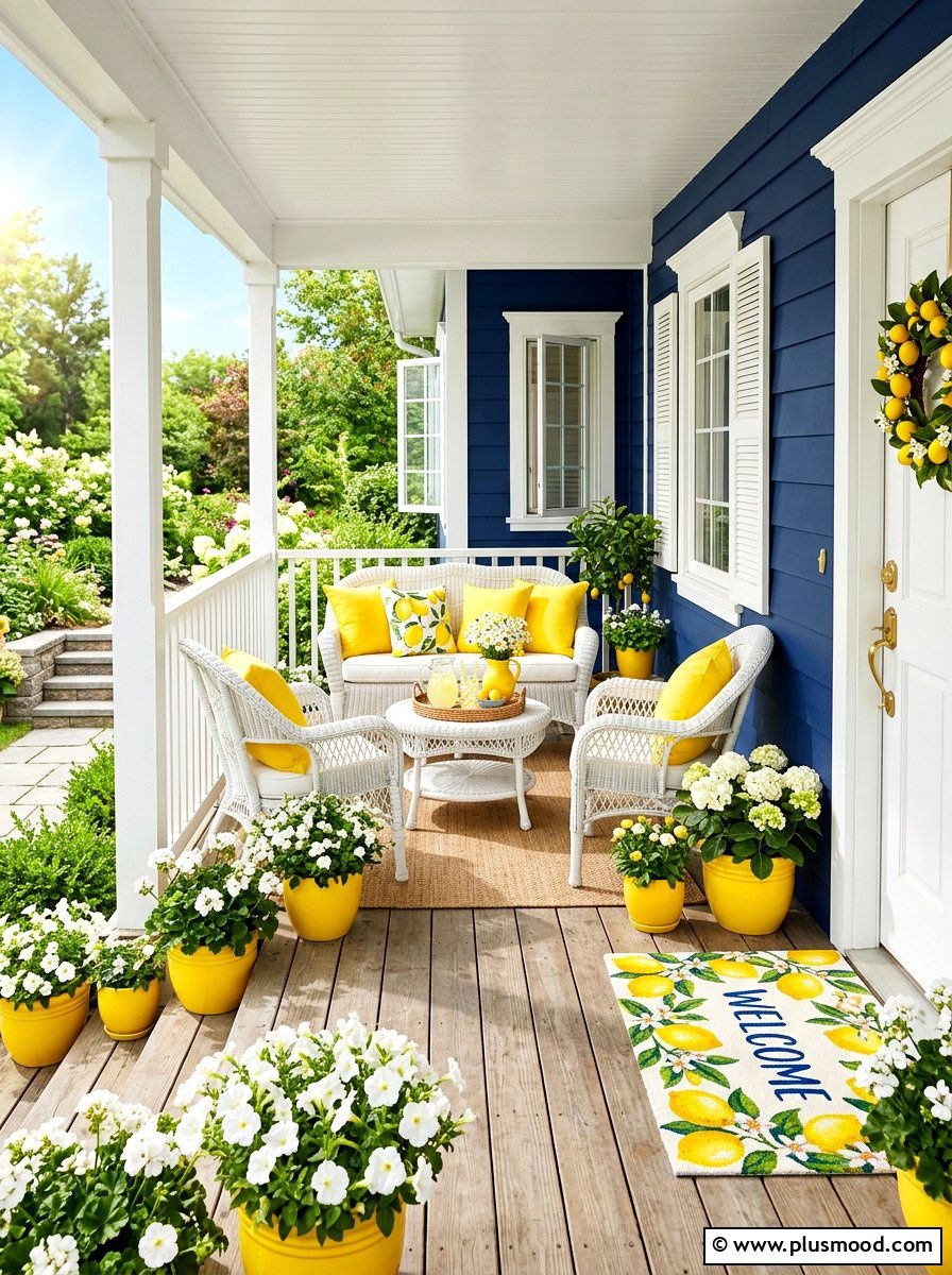 Lemon Theme Porch - 25 summer front porch decor ideas