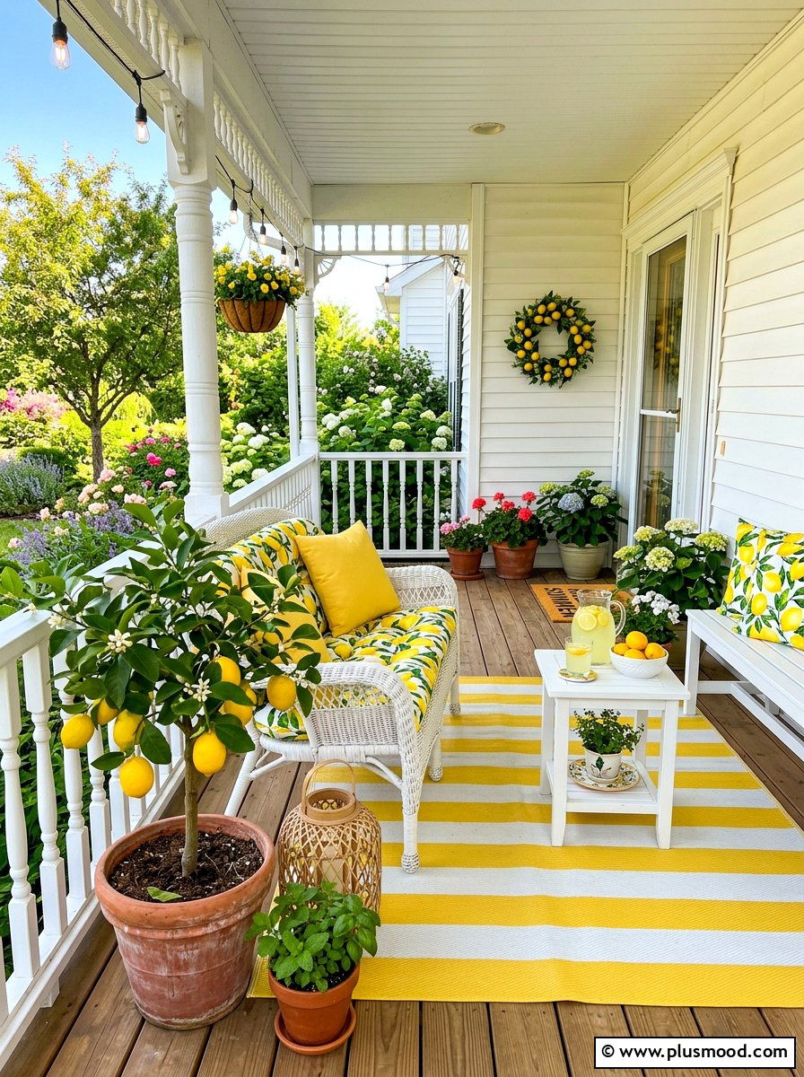 Lemon Theme Summer Porch - 25 summer front steps decor ideas