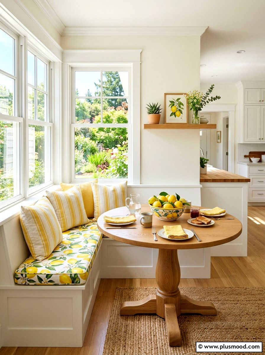 Lemon Themed Breakfast Nook - 25 summer kitchen decor ideas with lemons