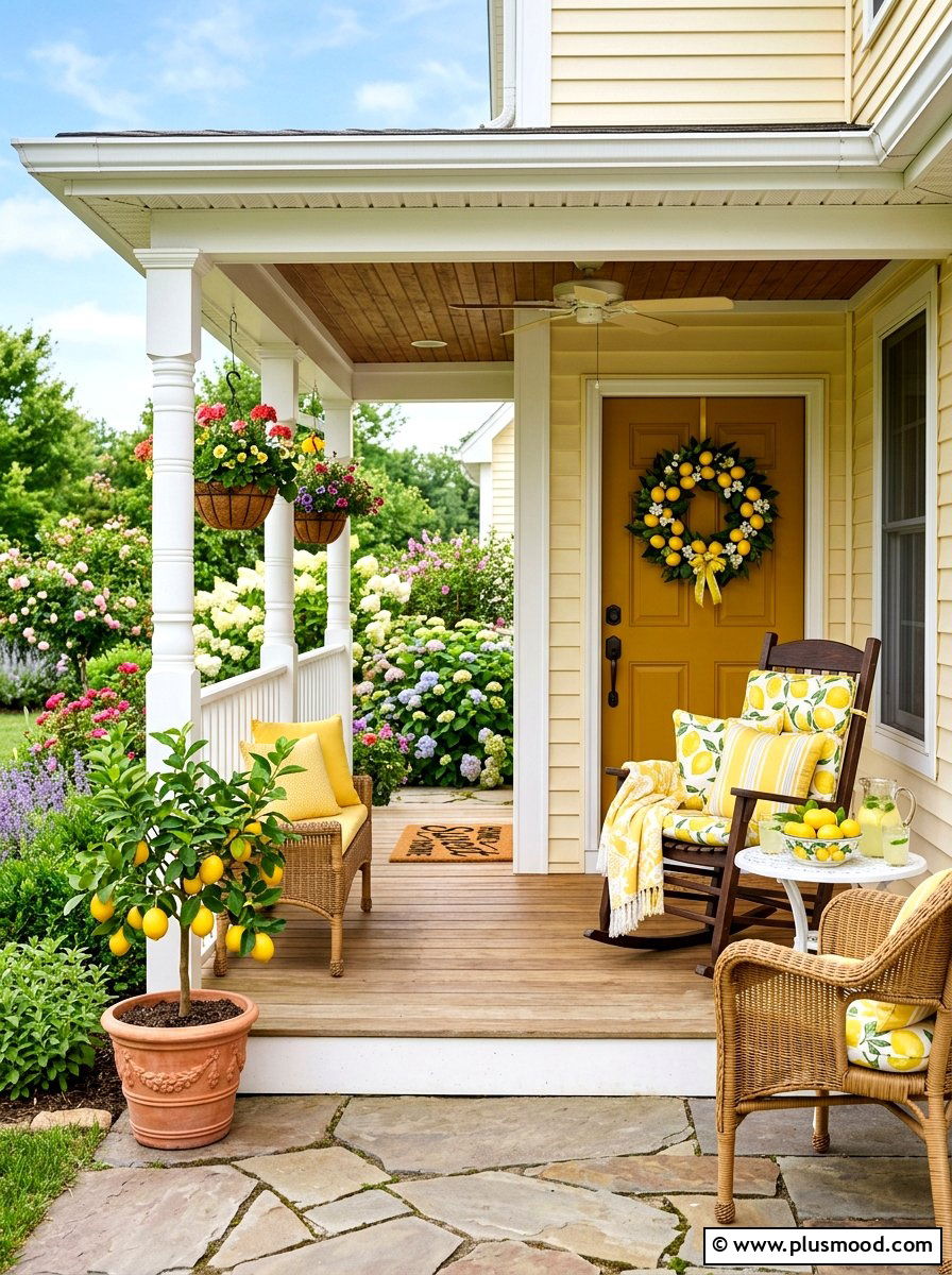 Lemon Themed Porch - 25 easy summer porch decorating ideas