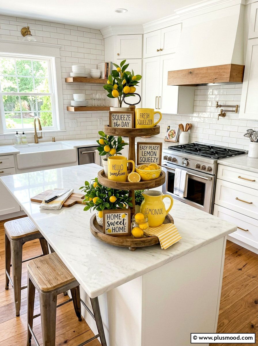 Lemon Tiered Tray Kitchen - 25 summer decor ideas with lemons