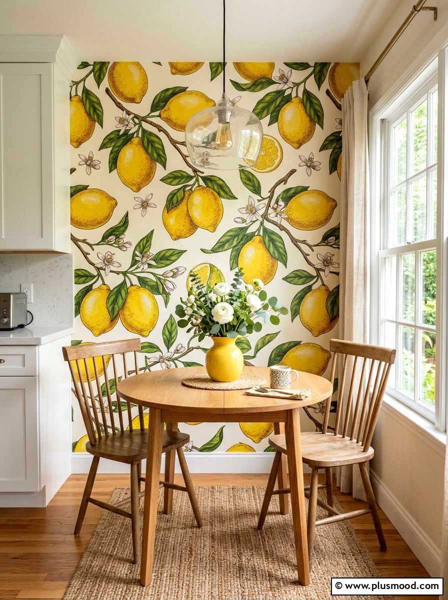 Lemon Wallpaper Accent Wall - 25 summer lemon kitchen decor ideas
