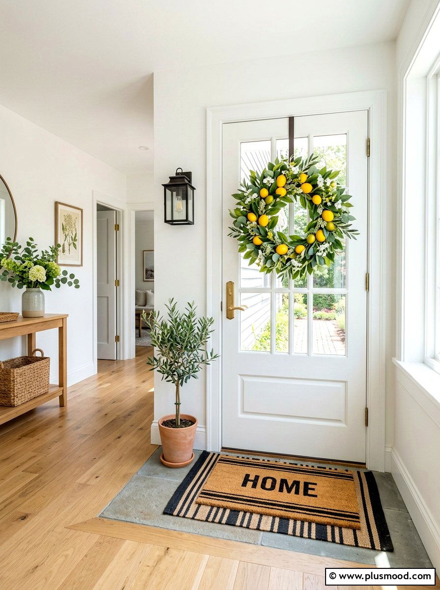 Lemon Wreath Front Door 1 - 25 summer decor ideas with lemons