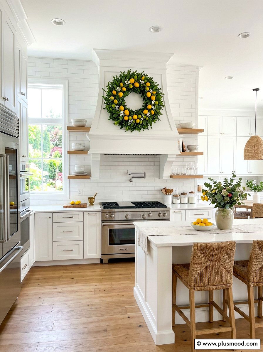 Lemon Wreath Range Hood - 25 summer kitchen decor ideas with lemons