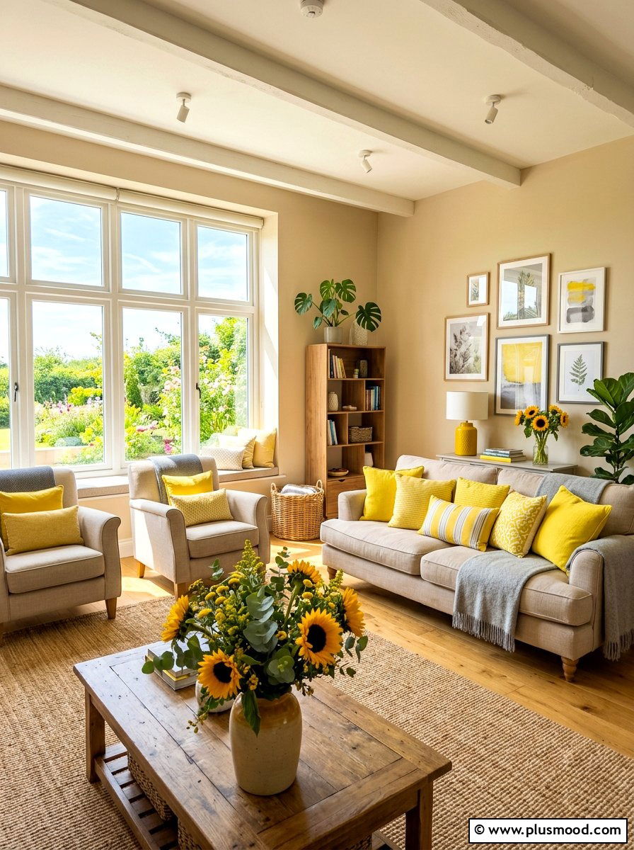 Lemon Yellow Bright Living Room - 25 summer decor ideas for beige living room