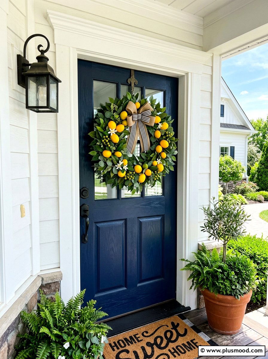 Lemon front door wreath - 25 summer front porch decor ideas with lemons